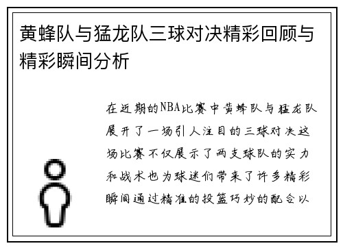 黄蜂队与猛龙队三球对决精彩回顾与精彩瞬间分析